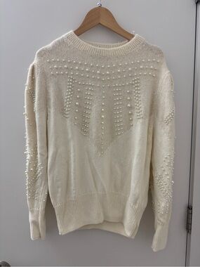 & Other Stories Cream Pearl-Embellished Crewneck Sweater
